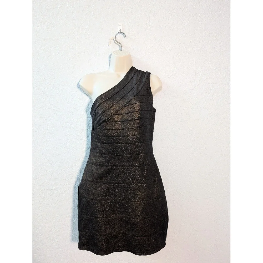 Express One Shoulder Bodycon Dress Womens Medium Bronze Gold Metallic